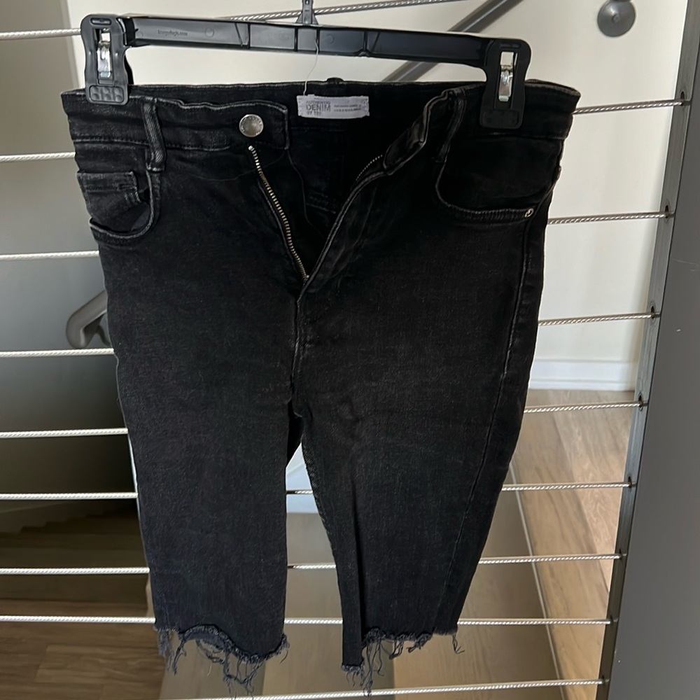 Zara black denim mid thigh short